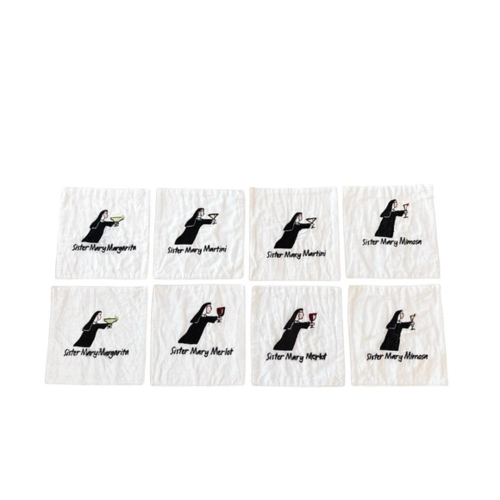 Sister Mary Funny 5” Square Fabric Coasters Set‎ of 8